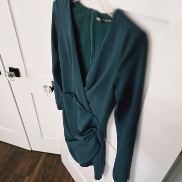 Zara Dark Green V-Neck Faux-Wrap Dress Size XS - Picture 10 of 14